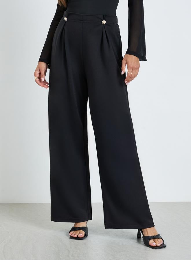 Styli Women Black Wide Leg Trousers - Image 1